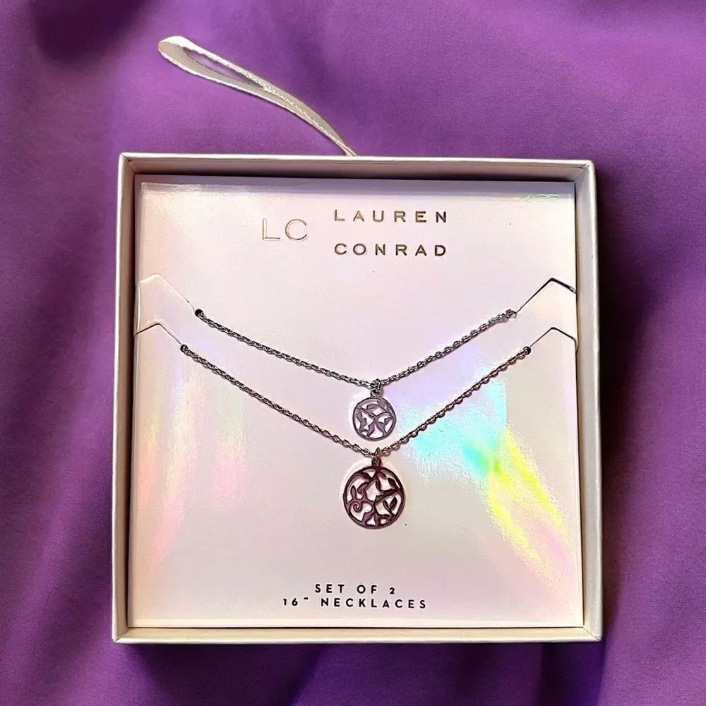 LC Lauren Conrad 2 Necklace Silver Tone And Rose Gold Tone Box Set NWT